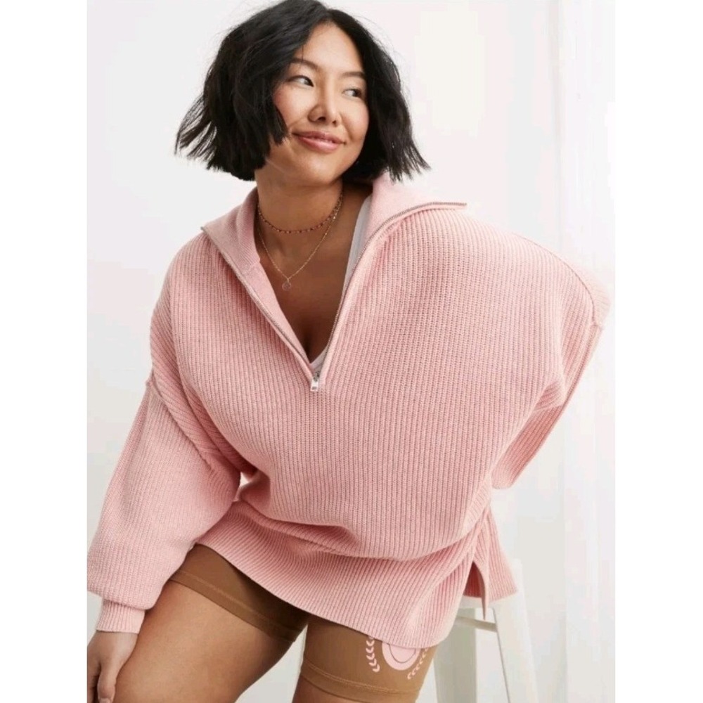 Aerie Beyond Quarter Zip Lavender Sweater Pullover Oversized Lounge Woman M Boho